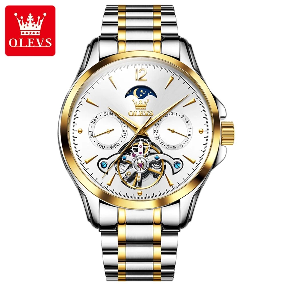 OLEVS Men Moon Phase Automatic Mechanical Wristwatches